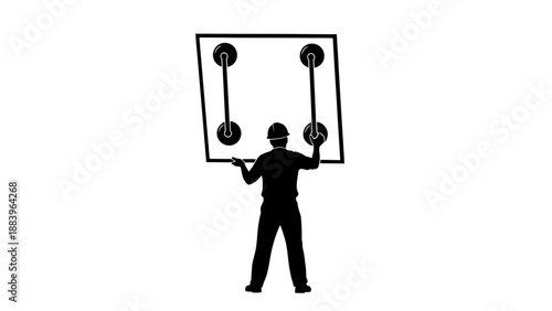 A person holding a large square frame.