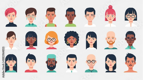 Diverse Group of People Avatars Representing Different Genders and Ethnicities.