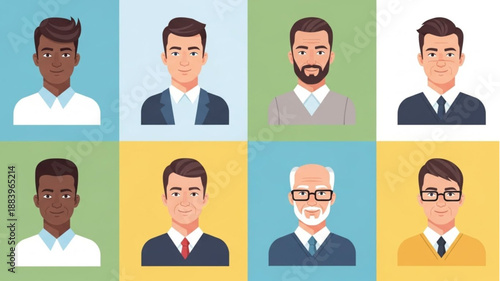 Diverse Group of Professional Men Avatar Portraits.