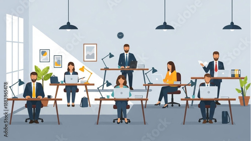 Diverse group of people working together in a modern office environment.