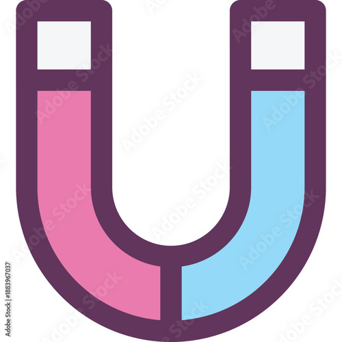 Colorful horseshoe magnet icon with north and south poles for physics lessons, magnetic field experiments, science games and classroom visuals

