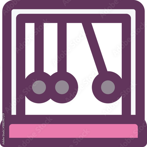 Newton’s cradle physics toy icon with swinging metal balls demonstrating conservation of momentum, energy transfer, classroom mechanics and office decor

