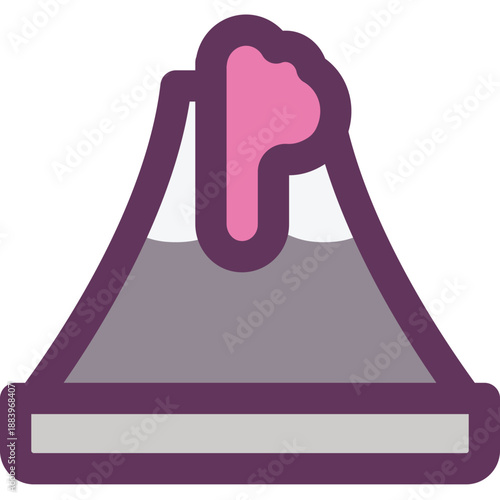 Erupting volcano science icon with lava flowing, geology education illustration for earth science projects, natural disaster studies and classroom posters


