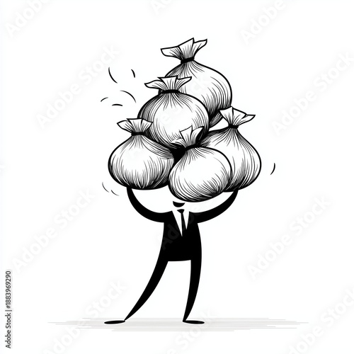 Cartoon Wealth Contrast with Bold Outlines Isolated White Background
