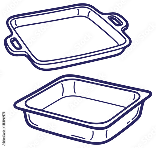 Two outline illustrations of baking dishes for kitchen and culinary related designs