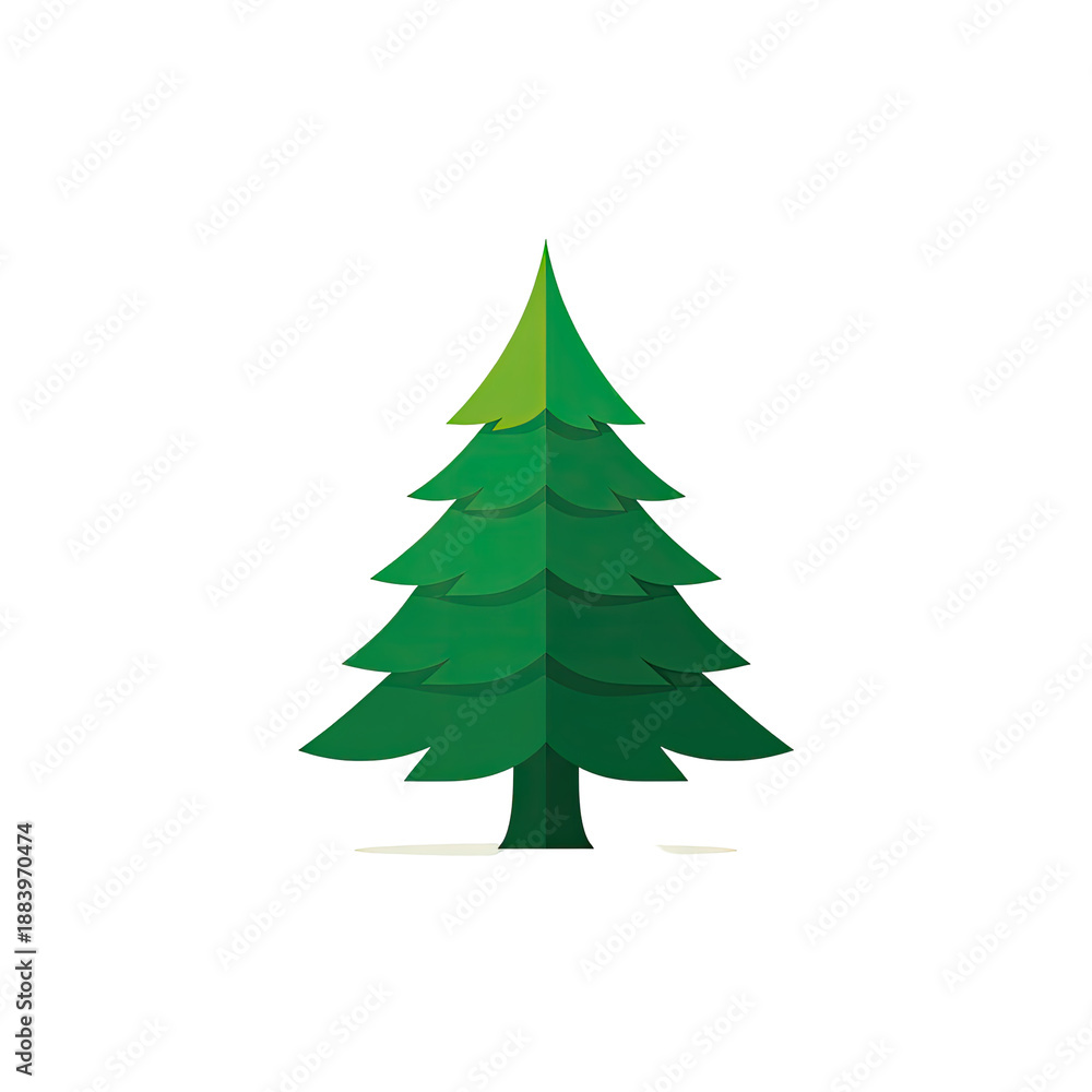 Obraz premium A cartoon-style depiction of a green evergreen tree. Set against a dark background