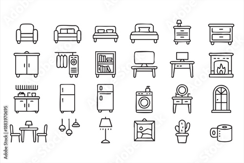 Residential Interior Furniture And Appliance Line Icons