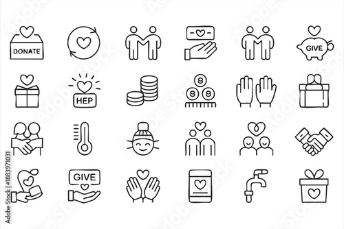 Donation and Volunteer Icons for Charity Web Interfaces