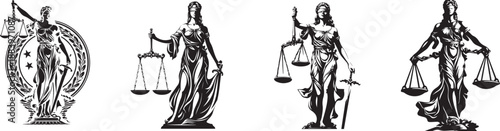Justice Embodied: A collection of images portraying the symbolic figure of Justice, each embodying balance, fairness, and the principles of law.