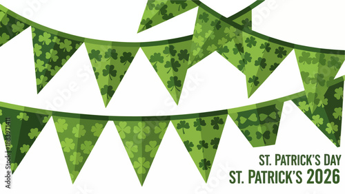 St. Patrick's Day 2026 Green Bunting Flags Decorated with Shamrocks for Festive Celebrations