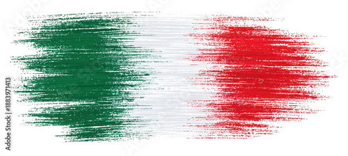 A textured, horizontal flag design with three bands of color green, white, and red