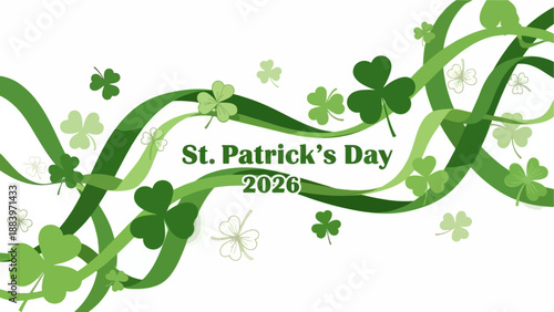 St. Patrick's Day 2026 Swirling Green Ribbons and Shamrocks Create a Festive Atmosphere