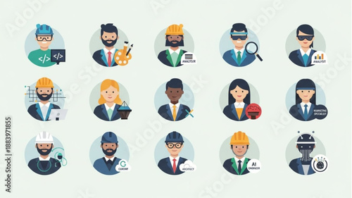 Collection of Diverse Professional Avatars Icons Set.