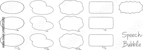 手描き風のフレーム・吹き出しセット（横長・内側が白背景）