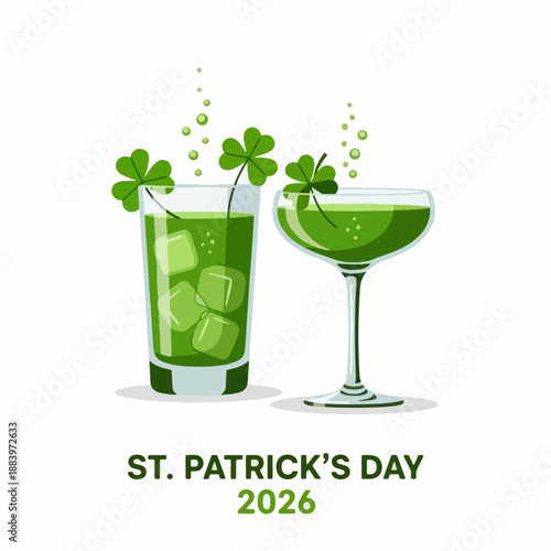 St. Patrick's Day 2026 Green Cocktails in Stylish Glasses with Shamrocks