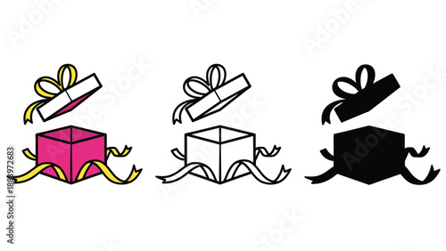 A colorful illustration of gift boxes with ribbons and bows in various styles