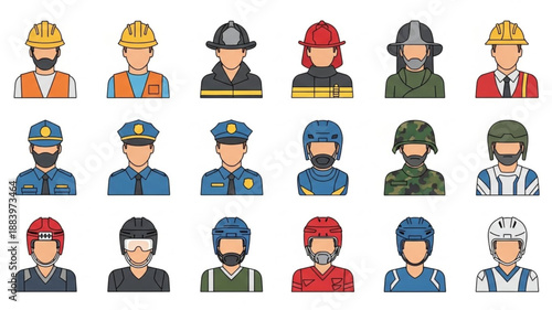Collection of diverse professional occupation avatars in flat design style.
