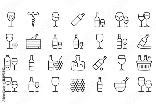 Wine Bottle Icons for Beverage Branding and Menus