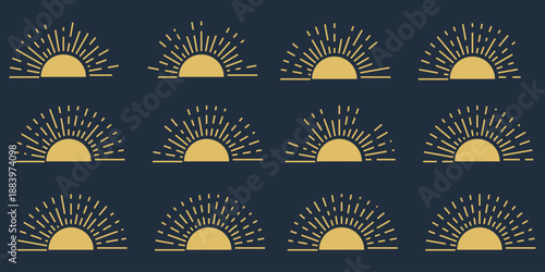 Vintage starburst, star burst, light ray, sun ray, sunburst shapes, bursting sun rays, set of vintage hand drawn sunburst rays design elements, sparkle elements, vector classic boho logo line set