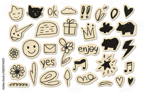 Cute Hand Drawn Doodle Sticker Icons Set