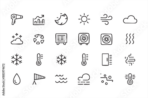 Climate Control and HVAC Line Icons for Environmental Systems