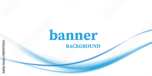 白い背景に青色の波形ラインが流れる清潔感のあるバナーデザイン背景素材・ヘッダー画像・広告用テンプレートイラスト