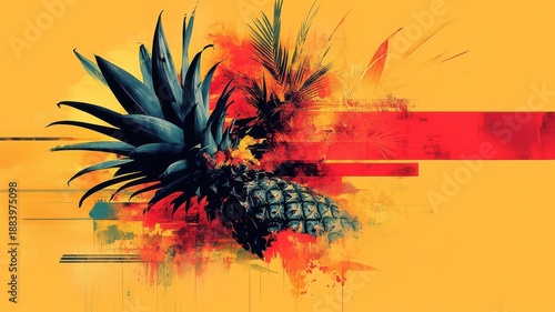 Abstract pineapple illustration focusing on shapes and colors to create a unique, visually striking piece.