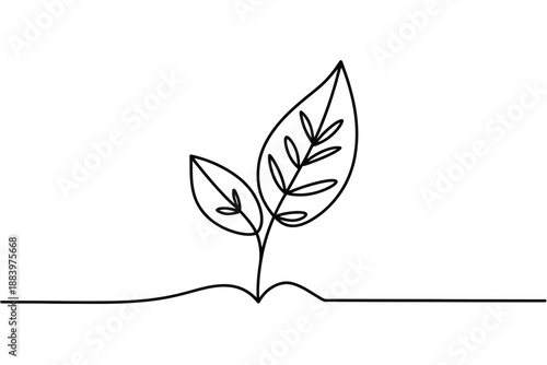 A minimalist line drawing of a plant growing from an open book