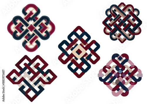 Set of traditional Korean decorative knots (Maedeup) vector illustrations (Symbol of luck and eternity) (행운과 영원을 상징하는 한국 전통 장식 매듭 '매듭' 벡터 일러스트 세트)
