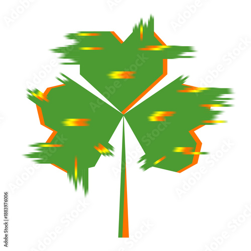 Modern Green Clover isolated transparent background. Trendy Glitch effect Green Clover template design. 