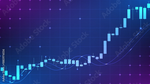 Abstract financial stock market background. Digital investment graph candlestick chart indicator lines on and trading concept.