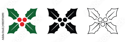 Three different colored holly leaf icons on a white background