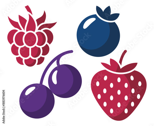 A colorful illustration of various fruits on a white background