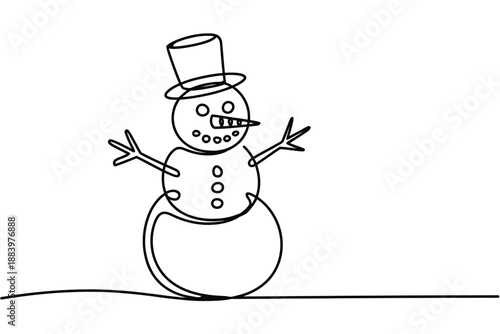 A simple line drawing of a snowman wearing a top hat