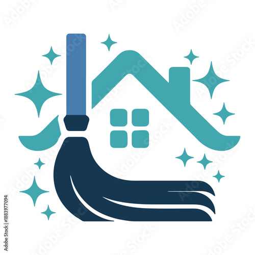 Cleaning house icon with sparkles