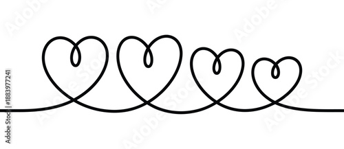 A minimalist line art illustration of interconnected hearts on a white background