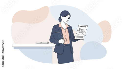 Businesswoman reviewing schedule, planning tasks and organizing workflow