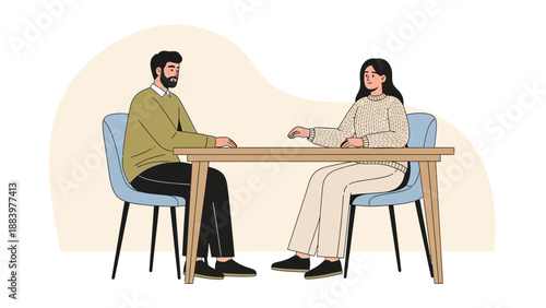 Couple Sitting at Table Having Conversation