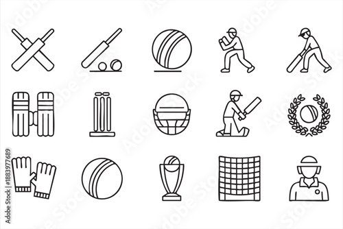 Cricket Sport Icons for Match Graphics and Tournament Media
