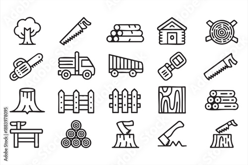 Forestry Logging UI Icons for Timber Industry Dashboards
