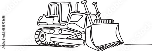 Single continuous line drawing of bulldozer for paving the road, commercial vehicle. Heavy backhoe construction machines equipment concept. one line Icon drawing