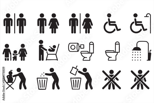 Public Restroom UI Icons for Accessibility and Wayfinding