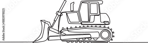 Single continuous line drawing of bulldozer for paving the road, commercial vehicle. Heavy backhoe construction machines equipment concept. one line Icon drawing