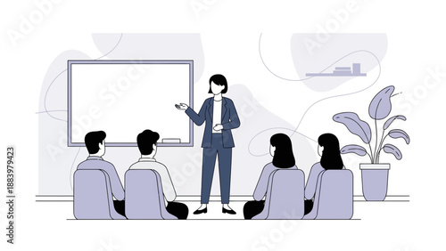 Business meeting, presentation, training, team collaboration, educational concept