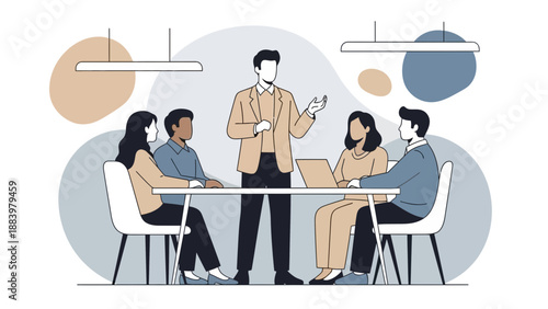 Business meeting, team brainstorming, and presentation in modern office