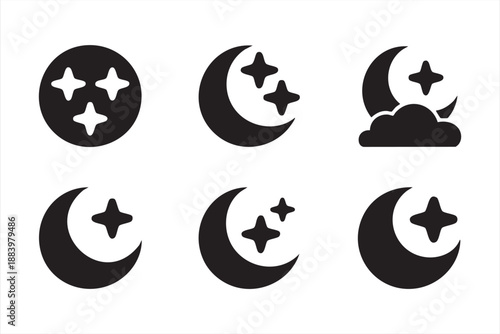 Minimal Moon and Star Icons for Night Mode UI and App Interfaces