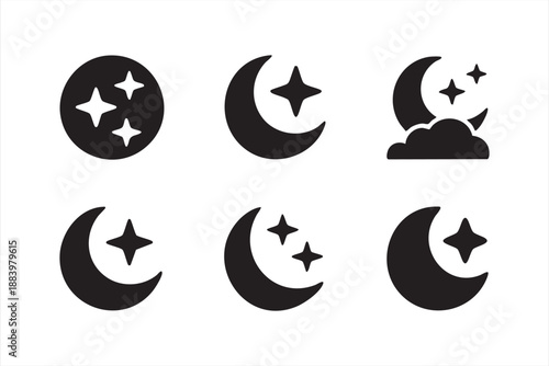 Simple Lunar and Star Icons for Sleep Tracking and Forecast Interfaces