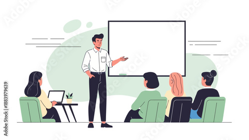Business Presentation: Speaker Explains Ideas to Audience by Whiteboard