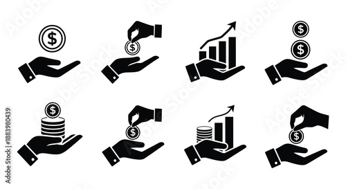 Hands holding money and growth charts representing financial investment and progress