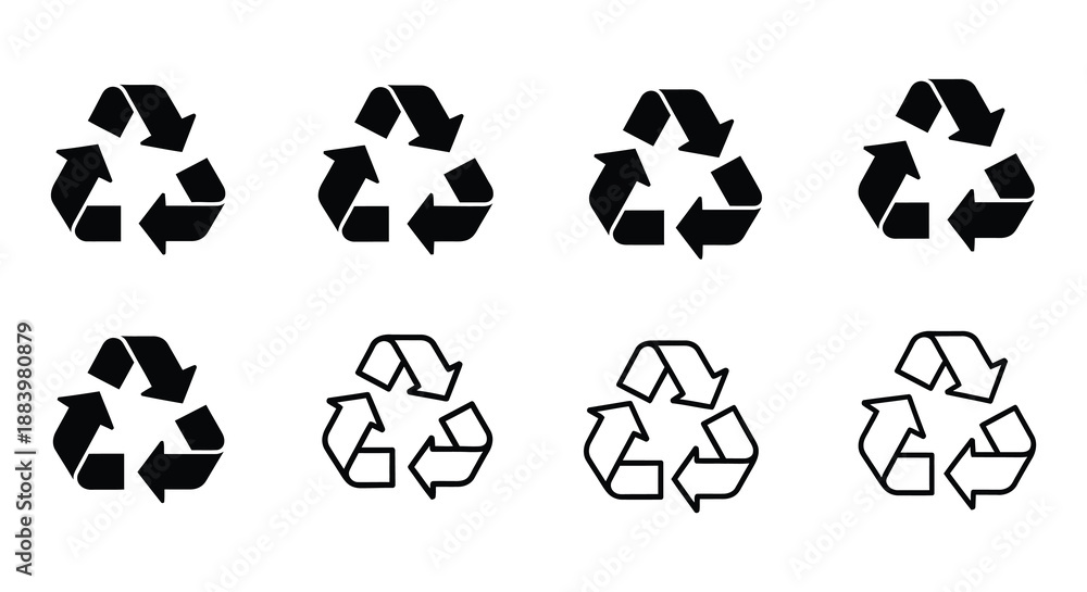 Obraz premium Arrangement of recycling symbols in black and white showing different variations